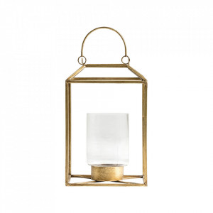 Felinar auriu/transparent din otel si sticla 35 cm Morales Vical Home