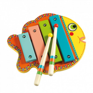 Jucarie muzicala xilofon multicolora din lemn Fish Djeco