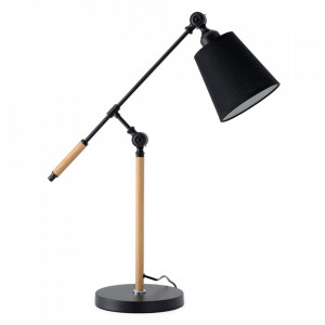 Lampa birou neagra din metal si lemn 67 cm Lizar Somcasa