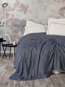 Lenjerie pat albastru inchis din fibre Loom Double The Home Collection