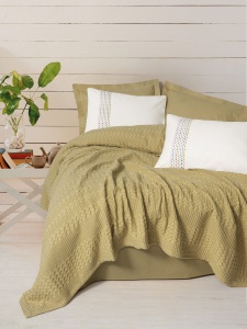 Lenjerie pat galben mustar din bumbac Pebble Double The Home Collection