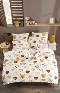 Lenjerie pat multicolora din bumbac Teddy Bear Heart Double The Home Collection