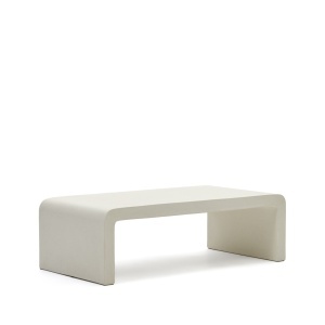 Masa de cafea exterior alba din ciment 65x135 cm Aiguablava Kave Home
