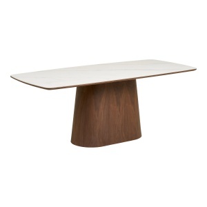 Masa dining alba/maro din ceramica 90x200 cm Noli House Nordic