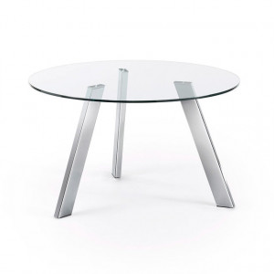 Masa dining argintie din sticla si otel 130 cm Carib Kave Home