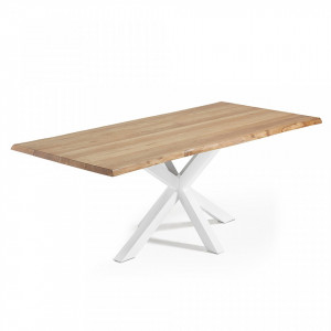 Masa dining metal alb si lemn stejar 220x100 cm Argo Kave Home
