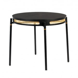 Masa dining neagra din placaj si ratan 80 cm Don't stop the webbing Bold Monkey