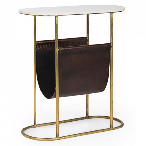 Masa laterala alba/aurie din marmura 23x53 cm Marmol Bizzotto