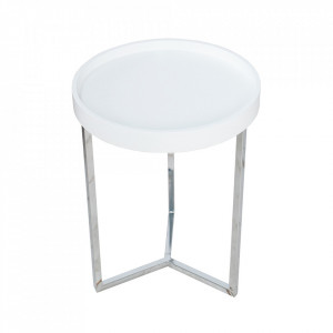 Masuta de cafea alba/argintie din lemn si metal 40 cm Modular The Home Collection