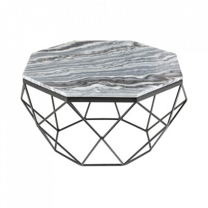 Masuta de cafea gri/neagra din marmura si fier 69x69 cm Diamond Invicta Interior