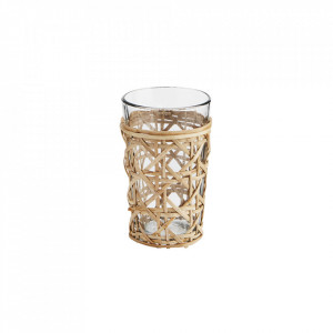 Pahar transparent/maro din sticla si bambus 8x11 cm Lara Madam Stoltz