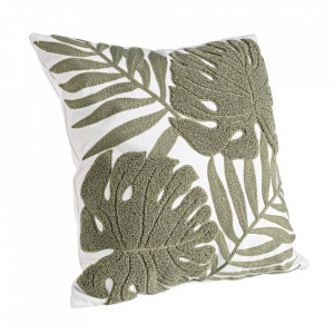 Perna decorativa patrata verde deschis din bumbac si poliester 45x45 cm Leaf Bizzotto