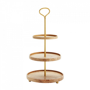 Platou cu 3 niveluri auriu/maro din lemn 59 cm Etage Madam Stoltz