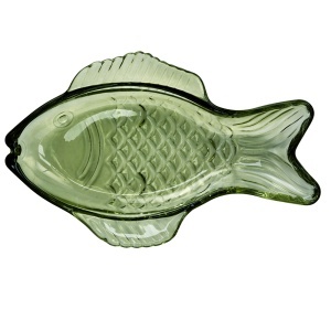 Platou verde din sticla 11x18 cm Fishy Madam Stoltz