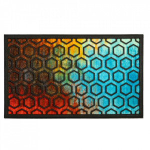 Pres dreptunghiular multicolor din poliamida si cauciuc pentru intrare 45x75 cm Hexagon Lako