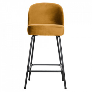 Scaun bar galben din catifea si metal Vogue Low BePureHome