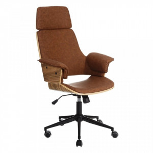 Scaun birou ajustabil cu roti din piele si lemn High Wheels Ixia