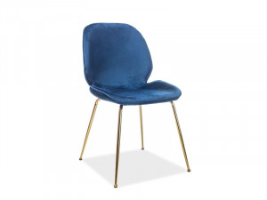 Scaun dining albastru din catifea si metal Adrien Blue Signal Meble