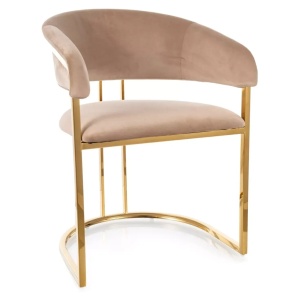 Scaun dining bej/auriu din catifea Tulipe The Home Collection