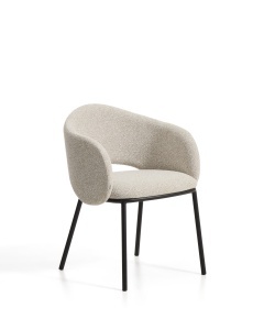 Scaun dining bej/negru din textil Maina Chenille Kave Home