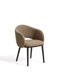 Scaun dining din textil maro Maina Chenille Black Kave Home