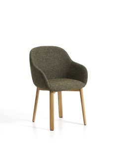 Scaun dining verde din textil Meila Arms Light Chenille Kave Home