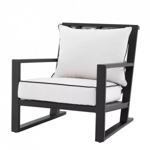 Scaun lounge negru/alb din textil si aluminiu Como Eichholtz