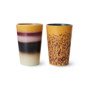 Set 2 cani multicolore din ceramica 460 ml 70s Beach HKliving