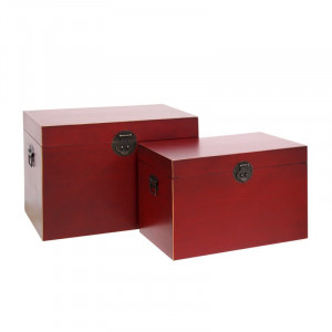 Set 2 cutii rosii cu capac din MDF Matrika Ixia