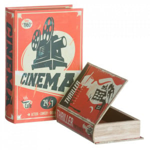 Set 2 cutii tip carte multicolore din MDF si canvas Cinema Ixia