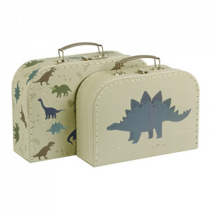 Set 2 cutii tip valiza multicolore din carton si metal Dinosaurs A Little Lovely Company