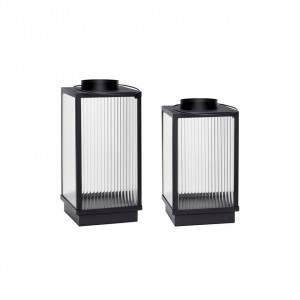 Set 2 felinare transparente/negre din metal Ripple Hubsch