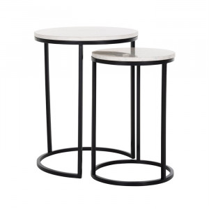 Set 2 masute albe/negre din marmura si fier Lexington Richmond Interiors
