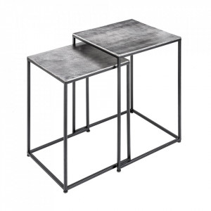 Set 2 masute de cafea negre/argintii din fier Elements The Home Collection