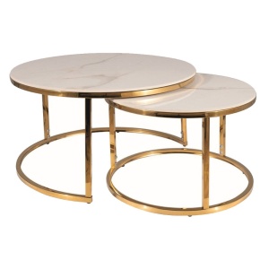 Set 2 mese de cafea albe/aurii din metal Portafino The Home Collection