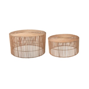Set 2 mese de cafea maro din ratan Elmima Kave Home