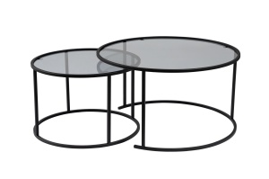 Set 2 mese de cafea negre/gri din sticla Aurum Nordure