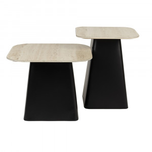 Set 2 mese laterale bej/negre din ceramica Baru Quiet Object