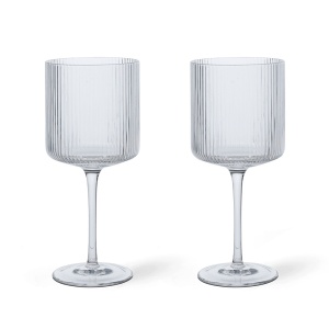 Set 2 pahare transparente pentru vin din sticla 325 ml Ripple Ferm Living
