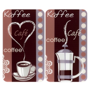 Set 2 placi protectie plita multicolore din sticla 30x52 cm Coffee Wenko