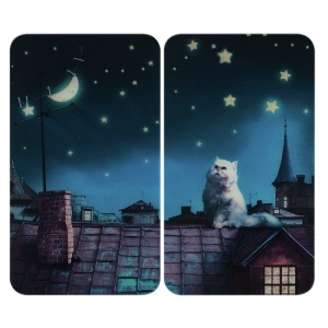 Set 2 placi protectie plita multicolore din sticla 30x52 cm Moon Cat Wenko