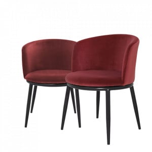 Set 2 scaune dining rosii/negre din textil si otel Filmore Fleg Eichholtz