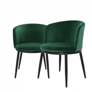 Set 2 scaune dining verzi/negre din textil si otel Filmore Fleglix Eichholtz