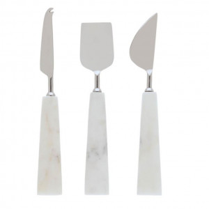 Set 3 cutite pentru branzeturi albe/argintii din marmura si inox Bluma Kave Home