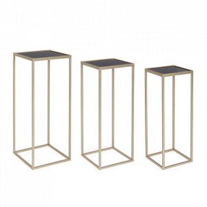 Set 3 masute de cafea aurii/negre din sticla si otel Nucleos Bizzotto
