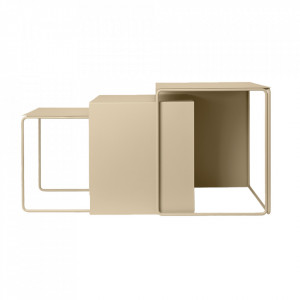 Set 3 mese de cafea crem din metal Cluster Ferm Living