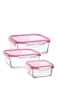 Set 3 recipiente cu capac roz din sticla LV-FRESCOS1 The Home Collection