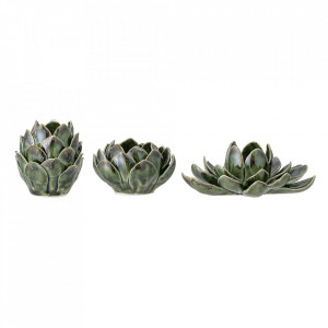 Set 3 suporturi lumanare verzi din ceramica Aloe Bloomingville