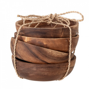 Set 4 boluri maro din lemn de salcam 15 cm Irha Creative Collection