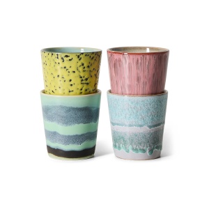 Set 4 cesti multicolore din ceramica 230 ml 70s ceramics Artistic HKliving